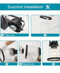 Installation steps for Black 3 Light Industrial Vanity Sconces With Hammered Glass Shades showing hands fitting components.