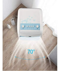 Compact Evaporative Air Cooler And Integrated Humidifier With Three Wind Modes For Home Office Or Bedroom Quiet Portable Swamp Cooler showing top view with fan dispersion at 70 degrees.