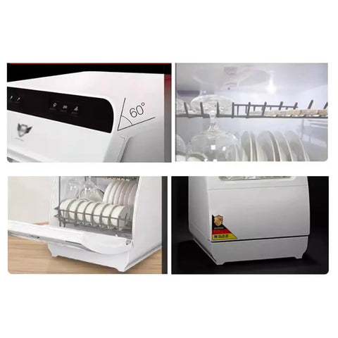 Installation Free Compact Desktop Dishwasher With Slick Pull Out Tray And Heavy Duty Triple Filter Zero Plumbing Drama Smart Countertop Washer showing controls, interior, and design details.