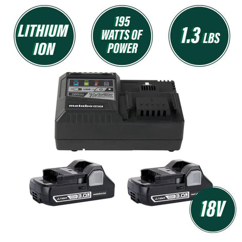 2-Pack 18V 3.0Ah Lithium Ion Battery Set with Rapid Charger and USB Port for Cordless Power Tools