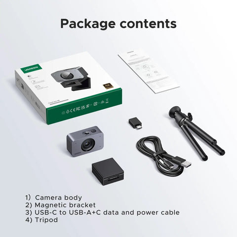 Package contents of Next Level 4K Webcam Works Like a Dream With Super Crisp 60 FPS Output For PCs And Macs.