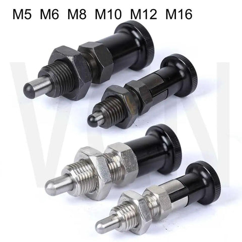 Dead Nuts Heavy Duty Indexing Plungers With Smooth Aluminum Knobs and Spring Loaded Lock Pins, M5 M6 M8 M10 M12 M16 sizes