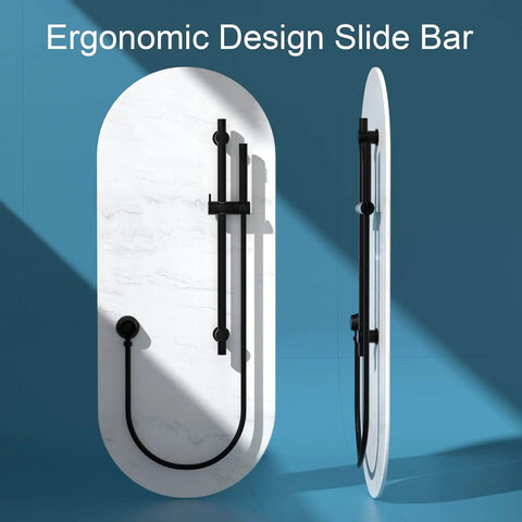 Round Hand Held Shower Head With 28 Inch Slide Bar Matte Black Shower Slide Bar Kit Featuring 304 Stainless Steel Bar side view