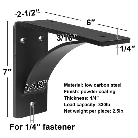 Tough As Nails 2 Pack Carbon Steel Mantel Brackets For Fireplace Wall Mount, 7x6in, matte black, 330 lbs cap