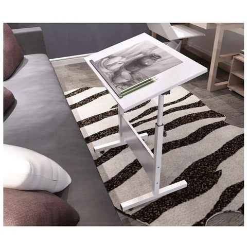 Adjustable Rolling Laptop Table With Slick Brake Wheels Easy Glide Mobile Workstation Desk For Bedroom Living Room Sofa Overbed setup next to couch.