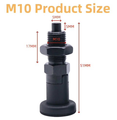 M10 Heavy Duty Bad Boy Grade Carbon Steel Self Locking Ball Nose Spring Plunger Kit dimensions with knurled lock nut