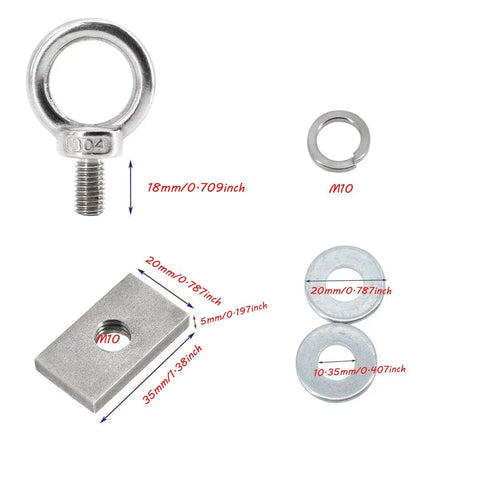T Track Mount Tie Down Anchor Kit 6Pcs M10 Stainless Steel With Nuts And Lifting Eye Bolts For Roof Rack 4WD Awnings And Accessories Heavy Duty Cargo Securement, M10 eye bolt, nut, washer, and track plate