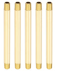 One Eighth Inch NPT Brass Pipe Fitting Long Nipple, Five Pack, Five Inch Length, Straight Connector Extender for fuel, air, water systems