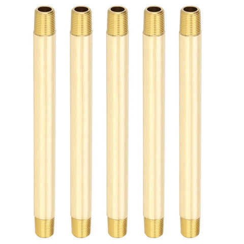 One Eighth Inch NPT Brass Pipe Fitting Long Nipple, Five Pack, Five Inch Length, Straight Connector Extender for fuel, air, water systems