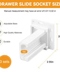 Bulletproof RV Drawer Slides 3 Pack With Four Way Adjustable Base Fits 1 Inch Channels Glide Like Butter For Hassle Free Kitchen Setup That Stays Rock Solid Every Single Time, white slide socket, 1in wide, 2.55in high.