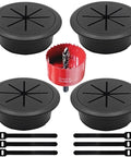 4 Pack Desk Grommet Kit With 2 Inch Hole Includes Hole Saw Drill Attachment And 6 Cable Ties For Office And Home Tables Black ABS Desk Cord Hole Covers