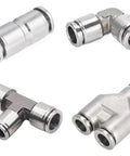 Rock Solid 304 Stainless Steel Pneumatic Air Hose Fittings, quick connect couplings, various shapes for heavy duty use.
