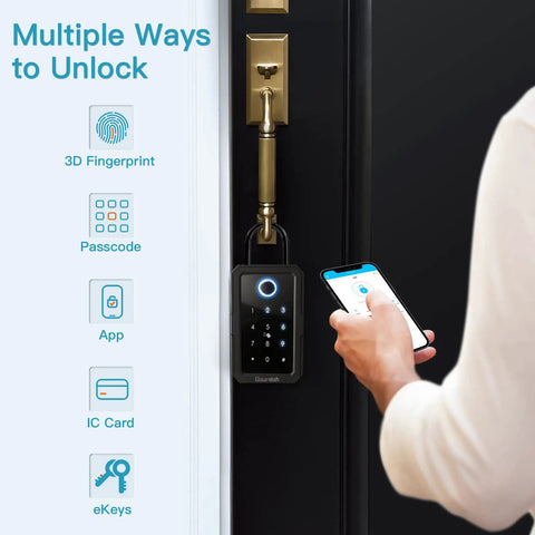 Smart Key Lock Box With Bluetooth Unlock Fingerprint Recognition TTLock App Control Ekey Passcode IC Card Access in use