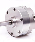 Pro Grade Single Vane Pneumatic Rotary Actuator Forty Millimeter Bore Size with metal finish and shaft for heavy duty shop work.