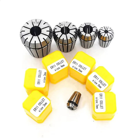 High Precision Spring Collet Kit For CNC Engraving And Milling, Pro Grade ER Collet Set with various sizes and yellow boxes