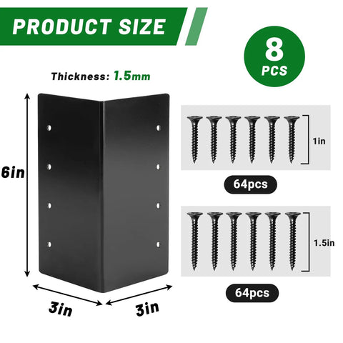 8 Pack Kickass Metal Corner Brackets For Raised Garden Beds 3X3X6 Inch with Mounting Screws and Rust Resistant Steel.
