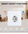 Rock Solid EU Wifi Smart Socket With Slick Tempered Glass Panel for heavy duty appliances, featuring smart control options.
