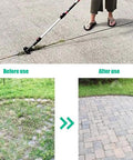 Adjustable Stand Up Weed Puller With Wheels For Garden Patio Backyard Lawn Sidewalk And Driveways Back Saving Easy Pull Weeding Tool showing before and after cleaning results
