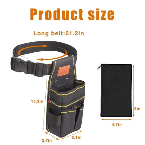 Rugged Tool Pouch With Belt For Electricians Mechanics And Carpenters, Thickened Wear Resistant Oxford Cloth, 12 Storage Pockets, 10.2 By 5.5 Inches