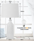 Set Of 2 White Ceramic Table Lamps 24.5 Inches Tall 3 Way Dimmable Bedside Lights With White Drum Shade Modern Nightstand Lamps