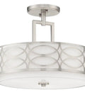 Sienna 15 Inch Sleek Modern Lattice Drum Semi Flush Mount Ceiling Light 3-Light Silver Finish With White Linen Shade