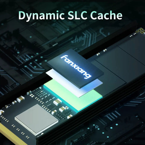 Close-up of S660 PCIe Four Point Zero 1TB NVMe M.2 SSD with heatsink, showcasing dynamic SLC cache structure