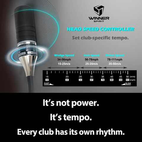 Golf Swing Trainer With Adjustable Speed Controller For Increased Club Head Speed, Distance, Rhythm, And Swing Accuracy Tempo