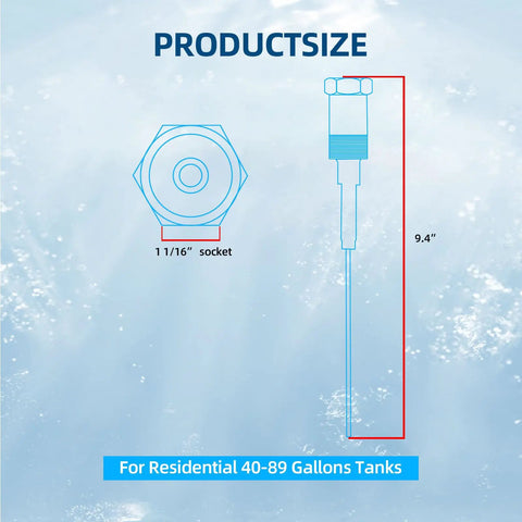 Powered Anode Rod For Hot Water Heater With Hex Head Style For 40 To 120 Gallon Tanks, Eliminates Rotten Egg Smell, Prevents Rust And Corrosion, Magnesium Or Aluminum Zinc Replacement, Improves Water Quality And Tank Longevity