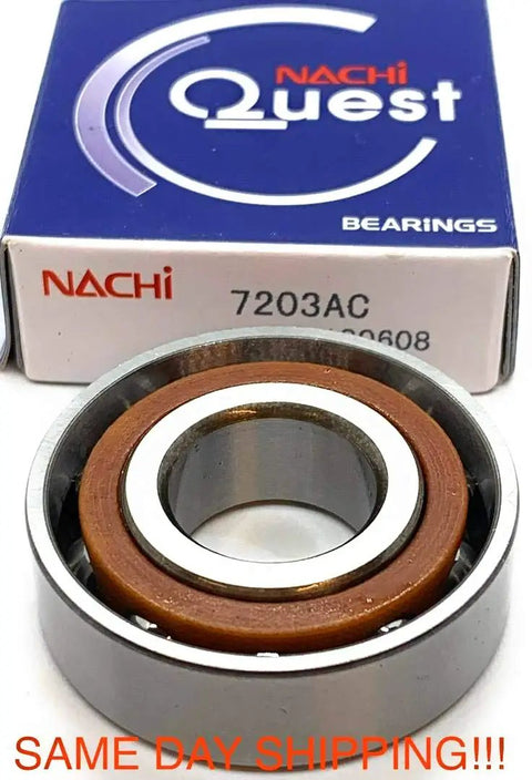 No Fuss Precision High Speed Angular Contact Spindle Ball Bearing 17X40X12MM Abec Seven in a silver and orange design.