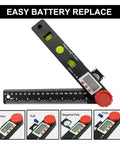 Hella Precise Digital Angle Finder Ruler Featuring LCD Screen With Three Sixty Degree Range Plus Locking Mechanism For Woodworking Construction And Miter Saw DIY Tasks Delivers Sweet Accuracy Every Time showing easy battery replacement.