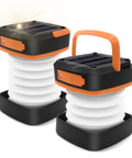 Two Pack Folding Solar Lantern Flashlights Kit Mini Collapsible USB Rechargeable Waterproof Hanging Lights for camping.