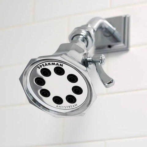 Old School Vintage 8 Jet Shower Head With 1.75 GPM Flow, Solid Brass Construction, 64 Customizable Sprays, Polished Chrome Finish