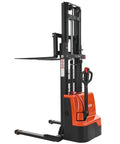 VEVOR Full Electric Pallet Stacker Forklift Hauling 3,300 Lbs with lift mechanism and adjustable forks for warehouses.