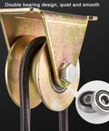 Heavy Duty V Track Gate Roller Wheels With Mounting Bracket For Sliding Gates And Industrial Tracks Four Inch Steel Caster Pair with double bearing design.