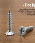 #6 X 1/2 Zinc Plated Flat Head Wood Screws Featuring Phillips Drive in 100 Pack with fine tip for smooth wood penetration.