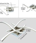 4 Light Modern LED Ceiling Light With Curved Wave Design Brushed Nickel Finish 18W 1650LM Warm White 3000K Flush Mount