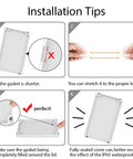 Installation tips for Waterproof Plastic Junction Box IP65 Enclosure showing gasket stretching and fitting instructions.