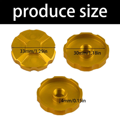 Aluminum Alloy Shock Absorption Air Valve Covers for Bike Suspension, 33mm diameter, lightweight and durable, gold color.