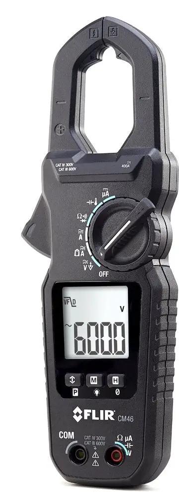 Rugged 400 Amp True RMS Clamp Meter with Accu-Tip and temperature readings, featuring various testing functions and over molded grip.