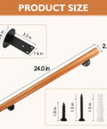 Rock Solid 2 Ft Premium Wood Stair Handrail For Indoor Outdoor Walls product size details showing 24-inch burlywood rail and heavy-duty brackets.