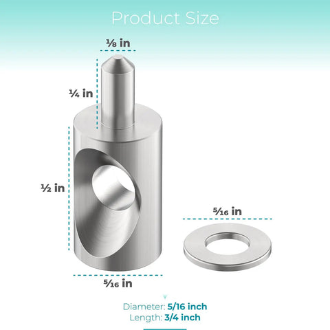 Top Notch Heavy Duty 5/16 Inch Stainless Steel Shower Door Hinge Pin For Framed Glass Doors With Continuous Hinge Rust Proof Replacement Hardware With Washer showing product size dimensions.