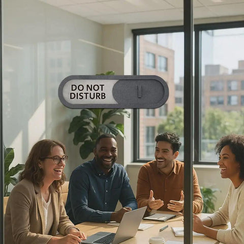 Do Not Disturb Welcome Slider Door Sign in office setting, premium MDF, warm brown, 7.5x2.2 inches, easy install, durable door hanger