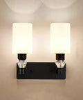 Dope Minimalist Black Wall Sconce With Rugged Iron Frame And Frosted Glass Shade providing chill ambient glow with dual light fixtures.