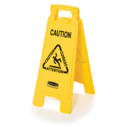 26 Inch Heavy Duty Yellow Caution Sign For Slip Hazards And Wet Floors Twin Sided High Visibility Standup Floor Sign.