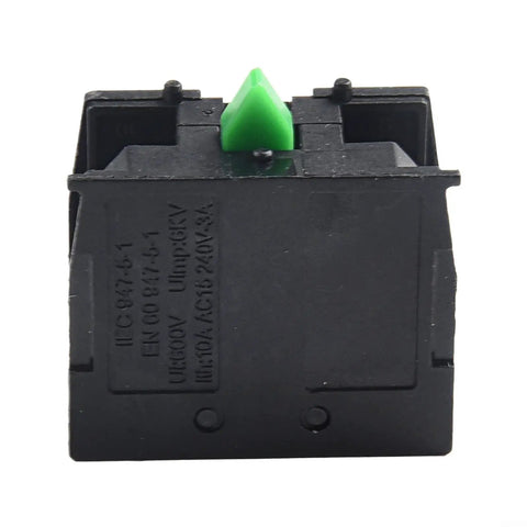 Five Piece Heavy Duty Push Button Switch Normal Open Configuration, black housing with a green button for reliable control.