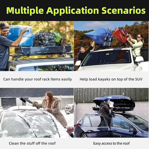 Multiple application scenarios for Beefed Up Aircraft Grade Aluminum Door Step For Tesla Cybertruck Roof Rack Cargo Gear Haul.