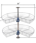 Base Corner Cabinet Lazy Susan Organizer Kidney Shaped 28 Inch Diameter 270 Degree Turntable with 2 Shelves Chrome Finish