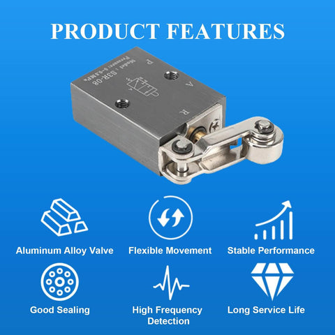 Pneumatic Air Control Solenoid Valve S3R08 3 Way 2 Position Roller Lever for Industrial Pneumatic Systems, Aluminum Body