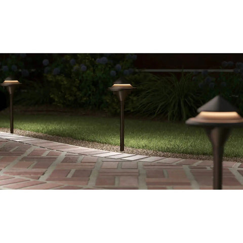 Low Voltage 3-Watt LED Path Light In Olde Bronze for walkways, hardwired outdoor landscape lighting along garden path