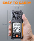 Handheld Wind Speed Meter With 2.26 Inch Backlit LCD Screen Digital Anemometer And Air Flow Meter For Sailing Surfing Drone Flying RC Plans shown in hand
